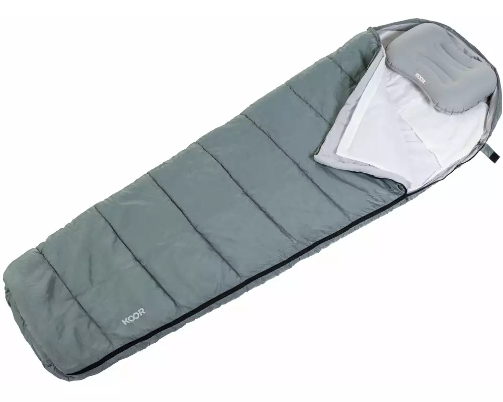 KOOR Schlafsack, Schlafsackeinlage und Reisekissen Set Grau