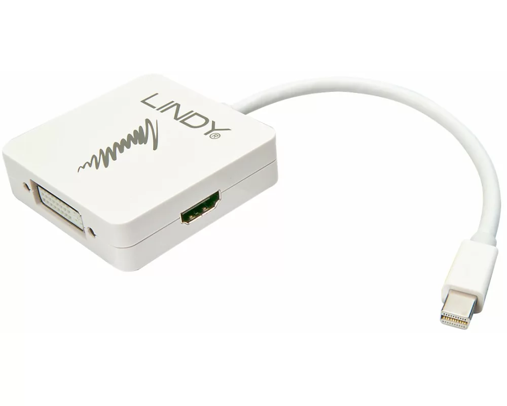 LINDY Video Adapter, HDMI 1.2, MiniDP-HDMI/DVI/VGA, white, 4K30