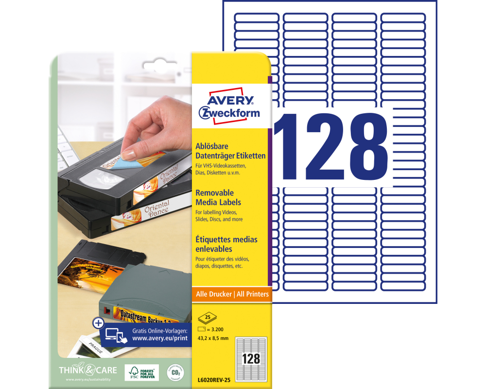 AVERY ZWECKFORM Etiketten 43,2x8,5mm L6020REV2 Dia 3200 Stück