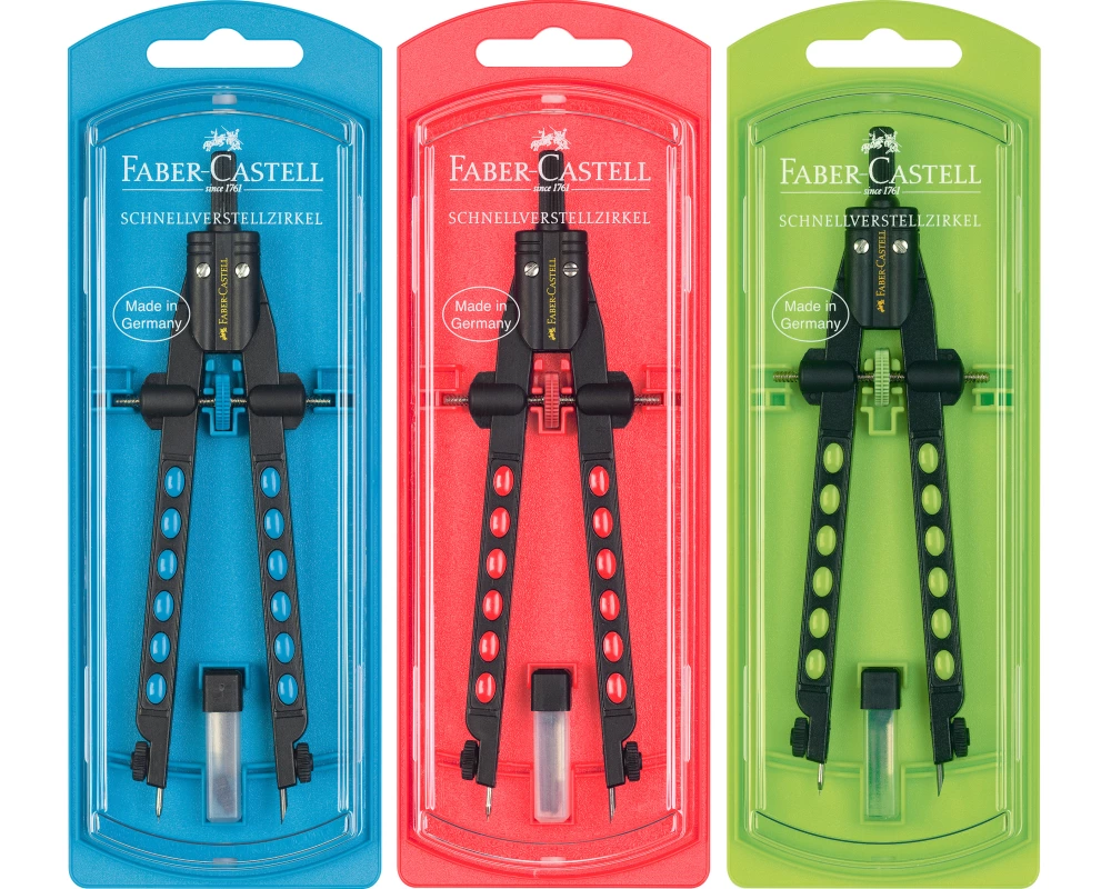 FABER-CASTELL Schnellverstellzirkel Factory 174335 Neonfarben im 3D Design