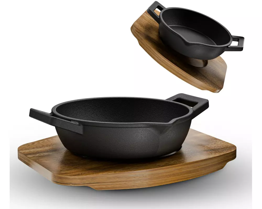 Gusskoenig Mini Rundpfanne Set mit Holzsockel