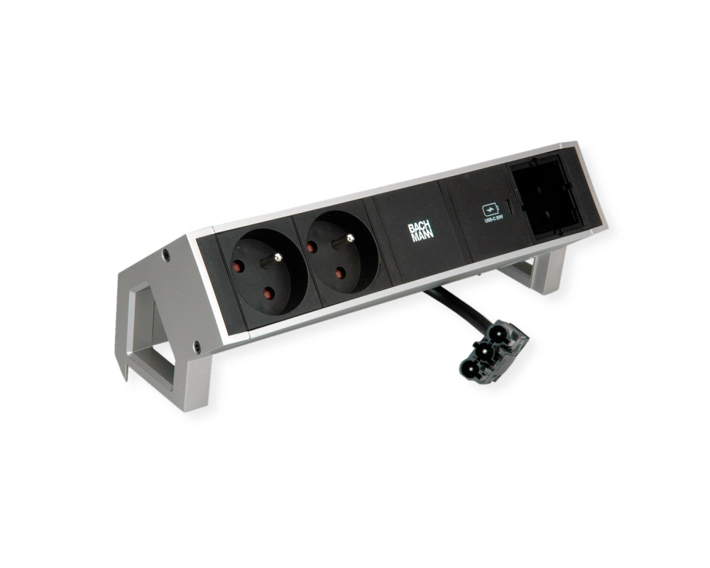 BACHMANN DESK2 2xUTE 1xUSB C 30W 1xCM 0,2m GST18 INOX