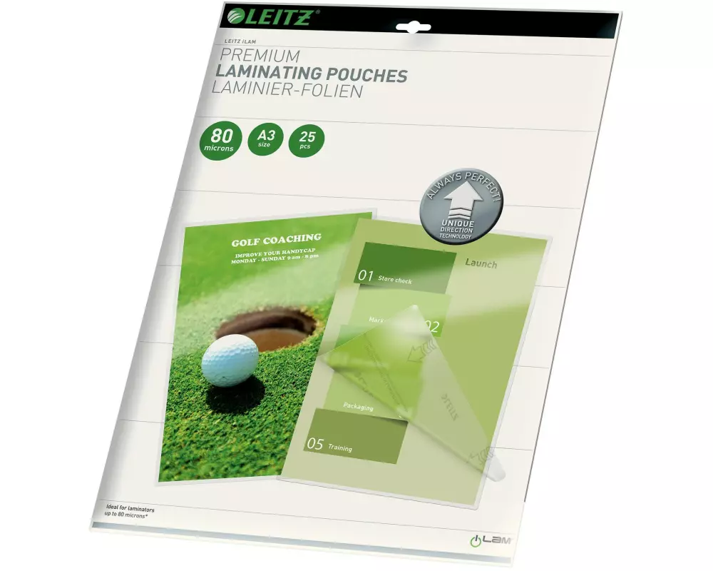 Leitz Laminierfolie Premium A3, 80 µm, 25 Stück, Glänzend