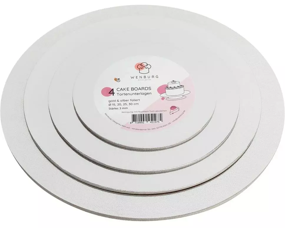 Wenburg Premium Tortenunterlagen 4er-Set – Gold & Siber