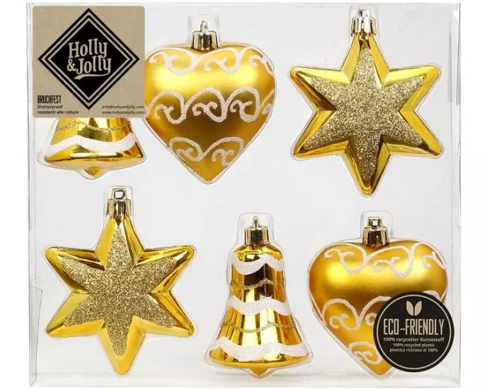 Holly & Jolly Weihnachtskugel Royal Gold verschiedene Formen, 6 Stück