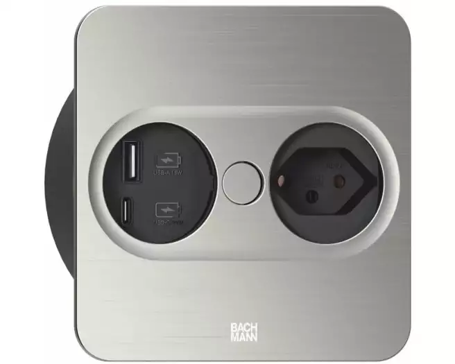 Bachmann Küchensteckdose TWIST 2 1xT13 1xUSB A/C 22W Edelstahl-Optik eckig