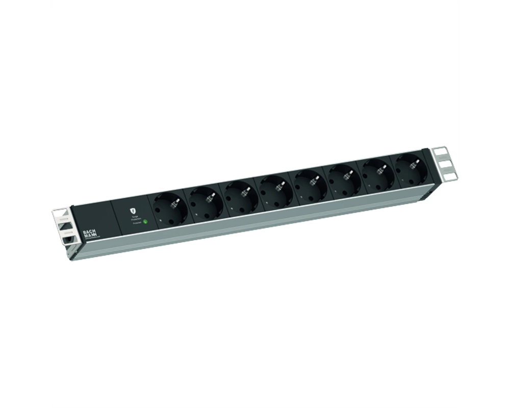 BACHMANN 19" 1HE 8xCEE7/3 RAL7035 1xSPD-Plus 2,0m CEE7/7