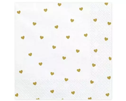 Partydeco Papierservietten Herzen Weiss/Gold, 33 x 33 cm, 20 Stück