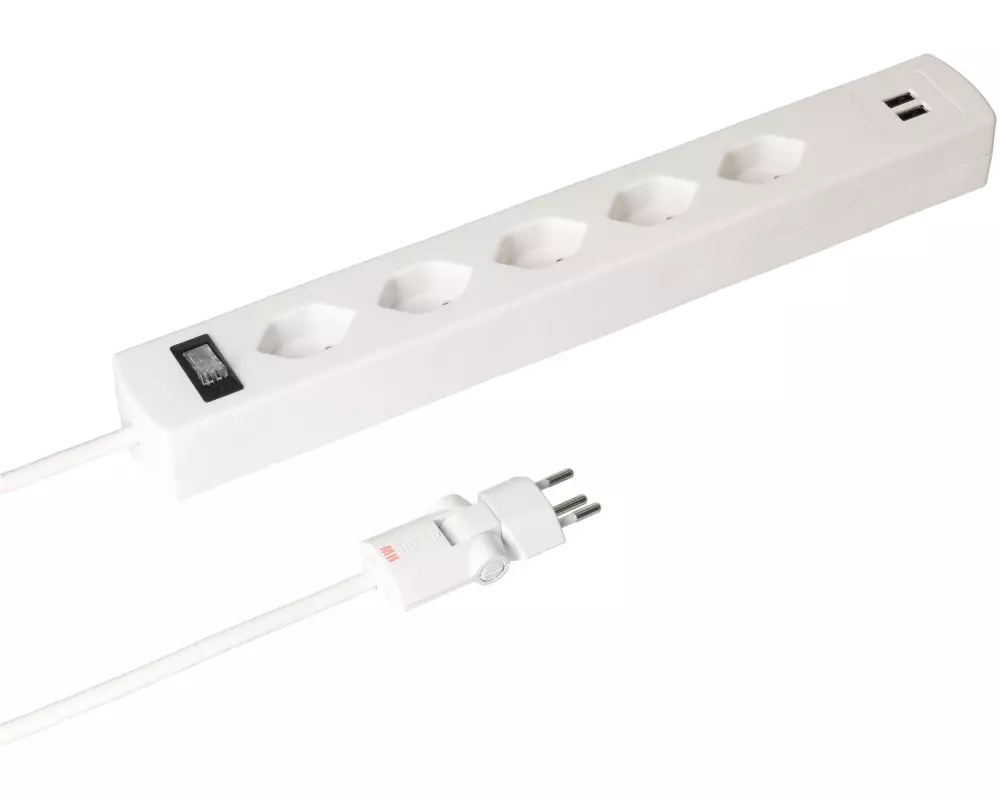 Max Hauri Steckdosenleiste SafetyLine 5x T13 mit USB A, Weiss