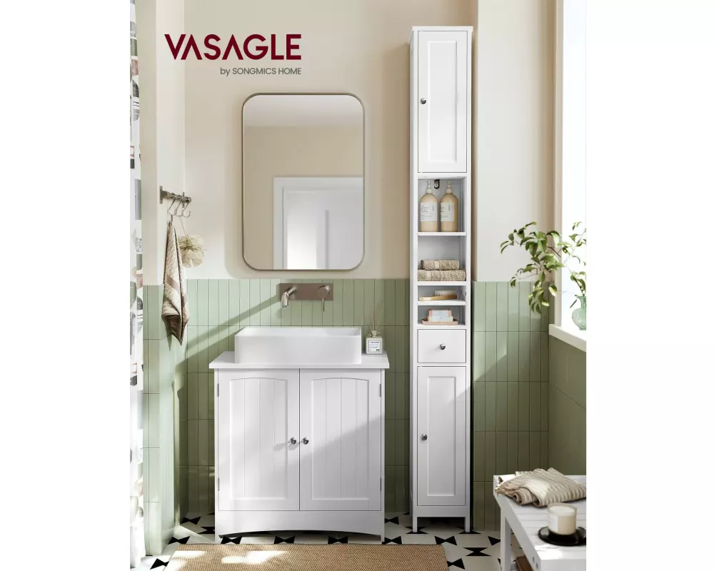 VASAGLE Kommode Landhausstil 21.4 x 180 cm, Weiss