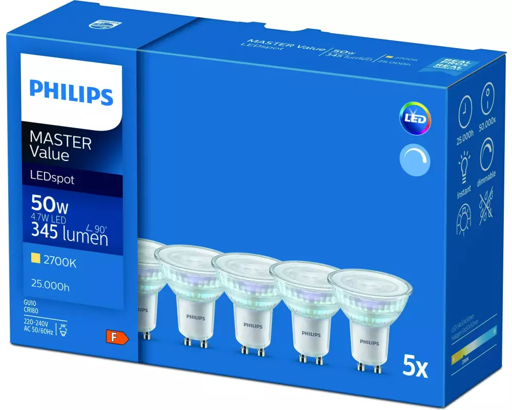 Philips Professional Lampe MASTER LED spot VLE D 4.7-50W GU10 827 36D 5CT