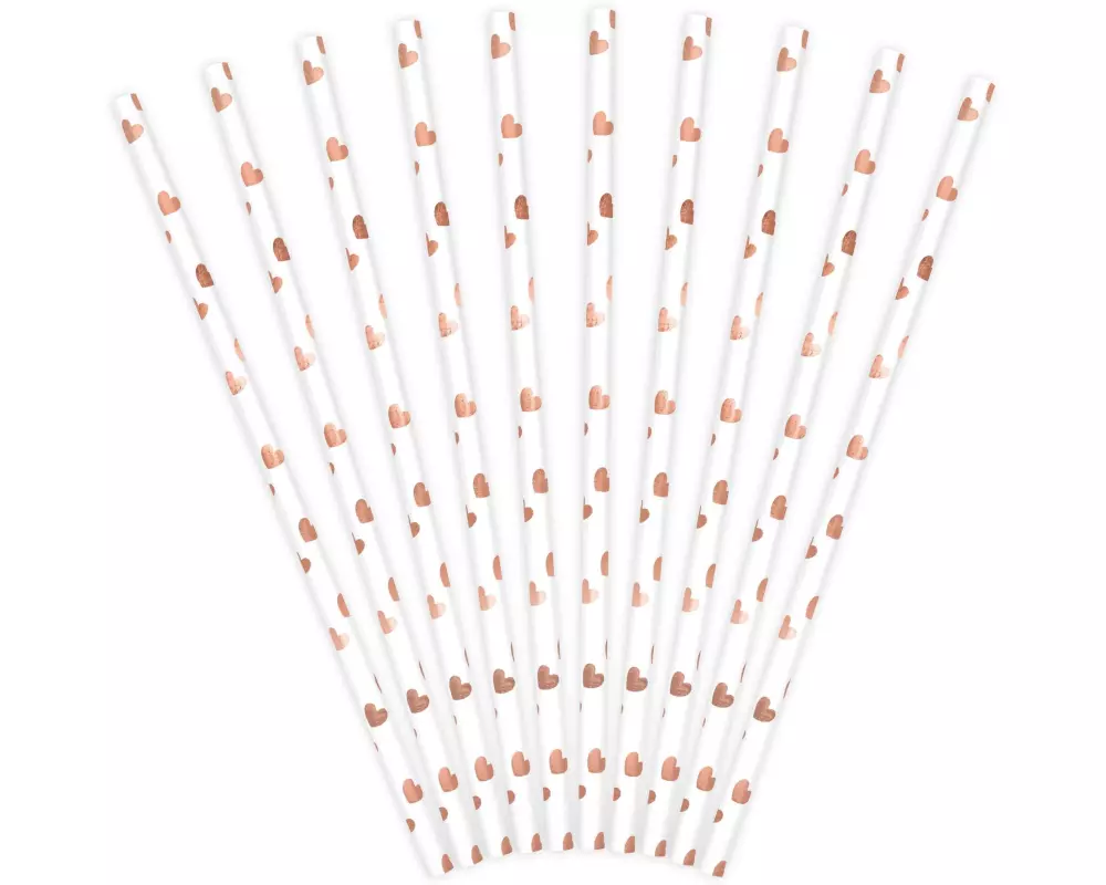 Partydeco Strohhalm Herzen 10 Stück, Rosegold/Weiss