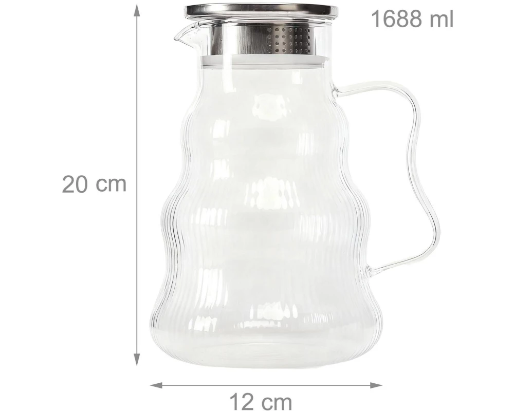 relaxdays Karaffe 1.688 l, Transparent/Silber