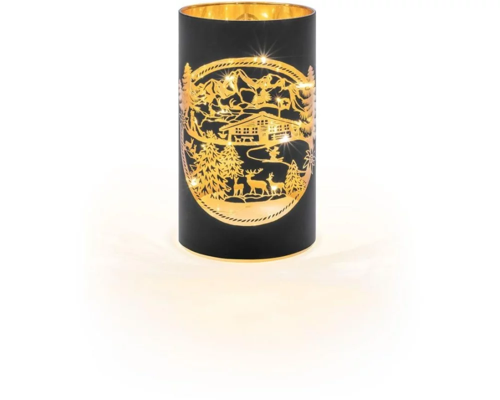 STT Windlicht Swiss Alps M, 16 cm, Schwarz/Gold