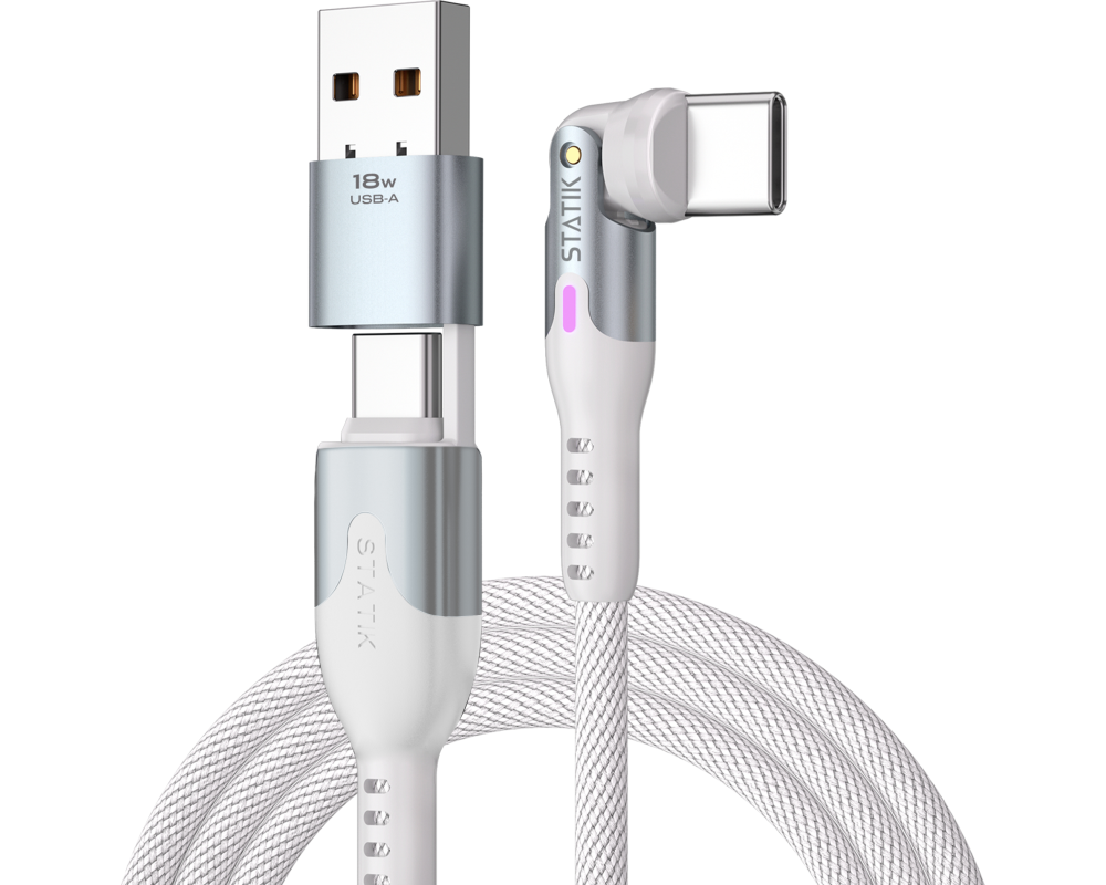 STATIK PowerPivot Pro Nylon Braided PUP-0455-3FT-CC-WHT USB-C to C, 1m, 100W White