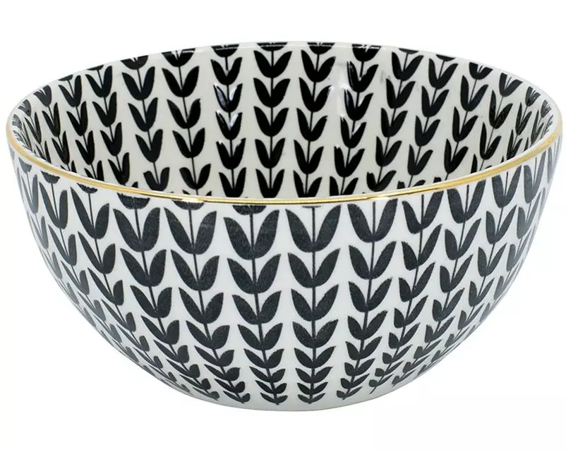 Kadastar Schale Metropolitan Leaves 15 cm, Schwarz/Weiss