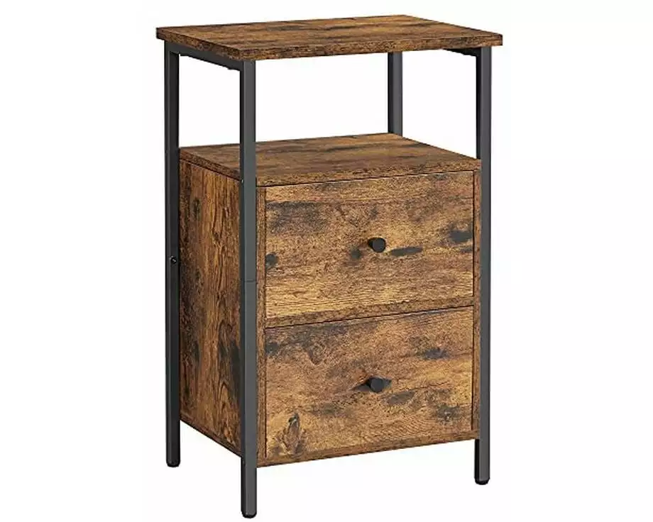 VASAGLE Nachttisch mit 2 Schubladen 38 x 28 x 60 cm, Braun/Schwarz