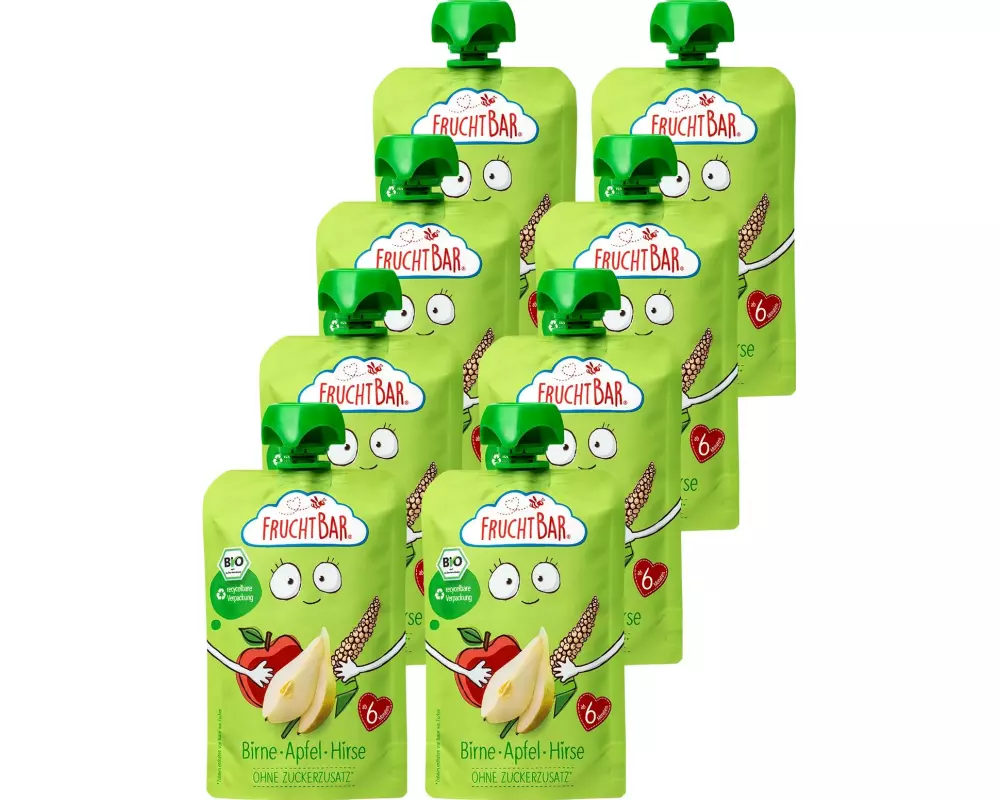 Fruchtbar Quetschbeutel Bio Birne, Apfel, Hirse 8x 100 g