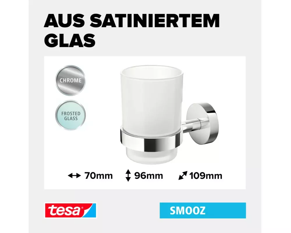 tesa Smooz Zahnputzbecher satiniertes Glas verchromt ohne Bohren