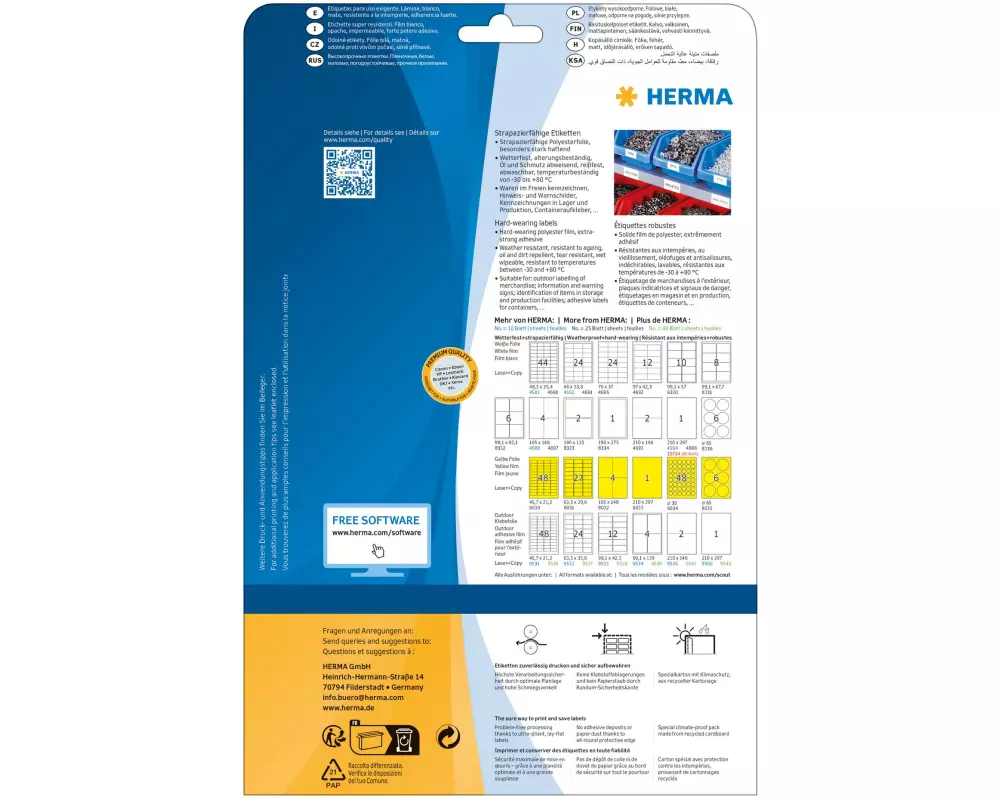 HERMA Folien-Etiketten, gelb, A4, 210 x 297 mm 25 Etiketten