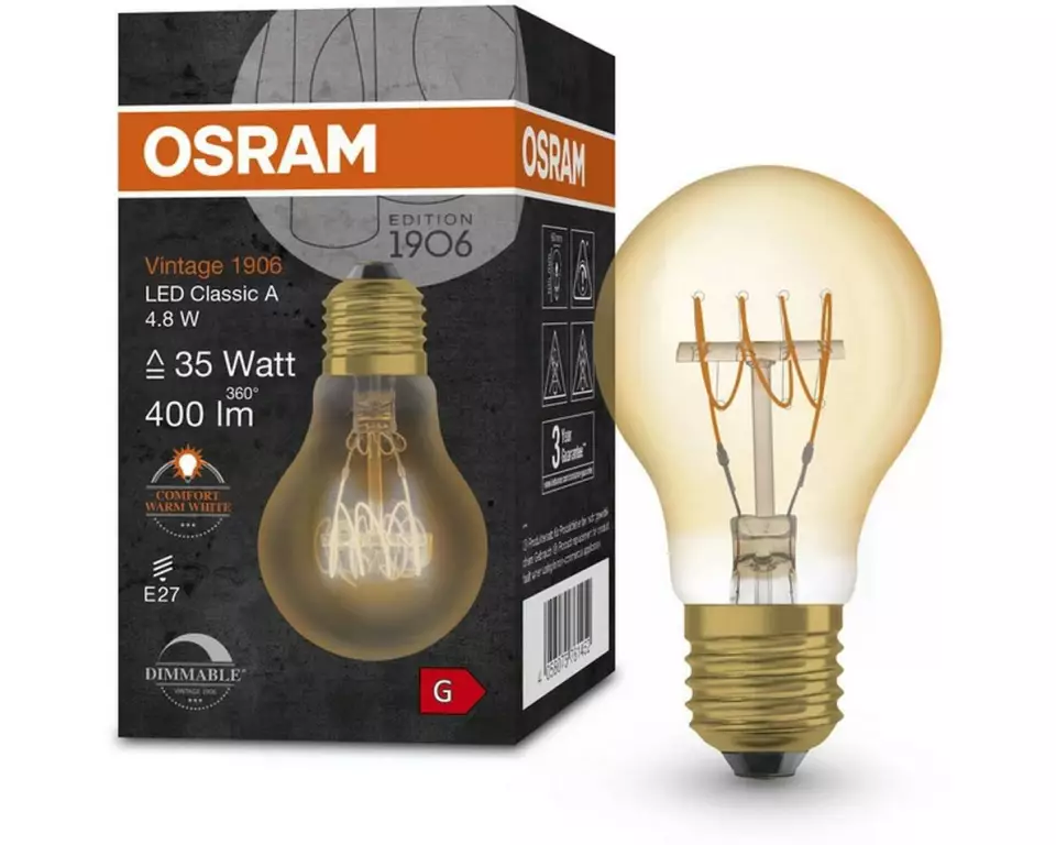 OSRAM Lampe Vintage 1906 Classic A, 4.8W, E27, Warmweiss (WW)