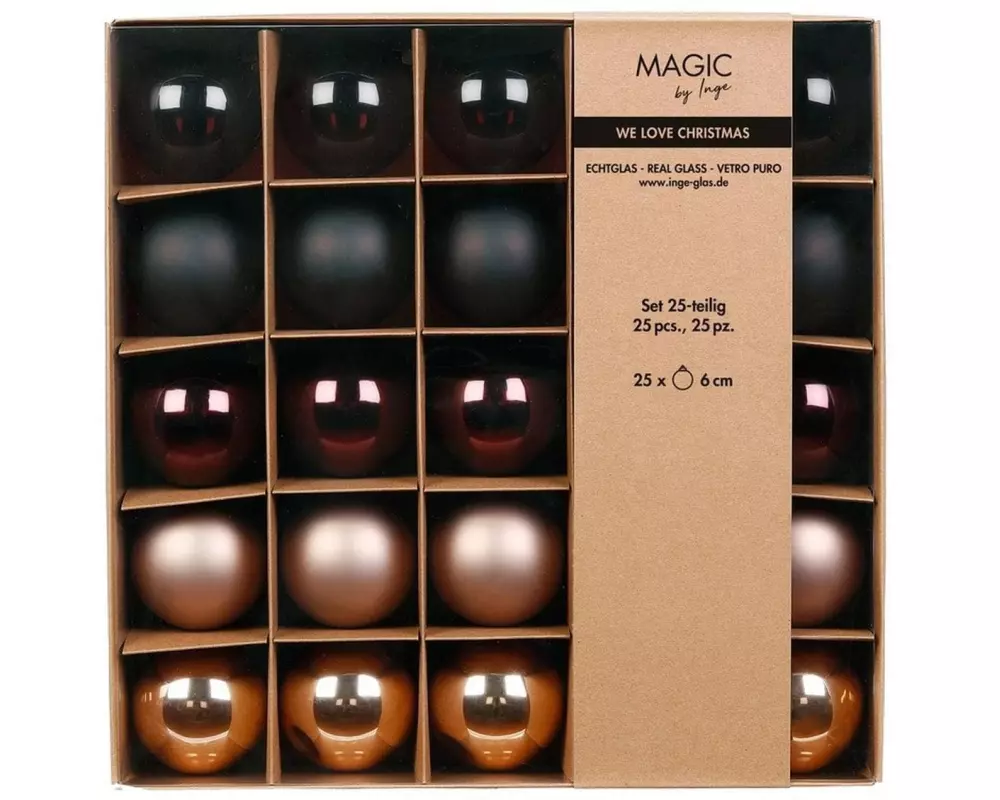 INGES CHRISTMAS DECOR Weihnachtskugel 6 cm Braun/Gold, 25 Stück