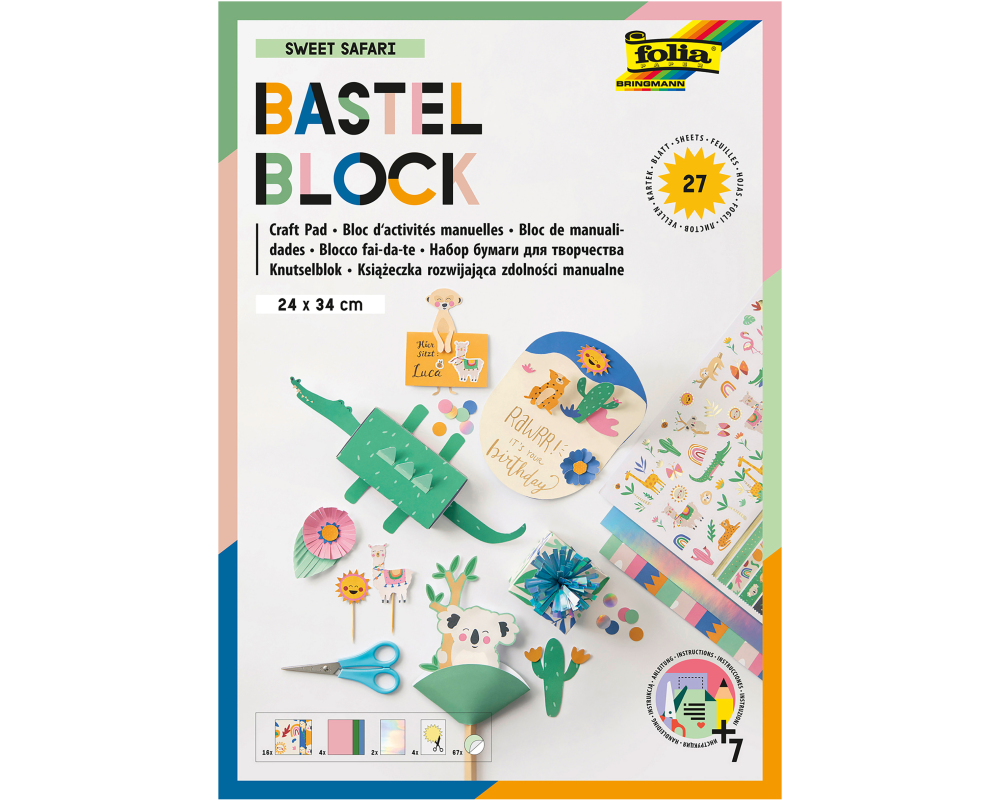 FOLIA Bastelblock Folia 49101 sweet Safari inkl. Anleitung