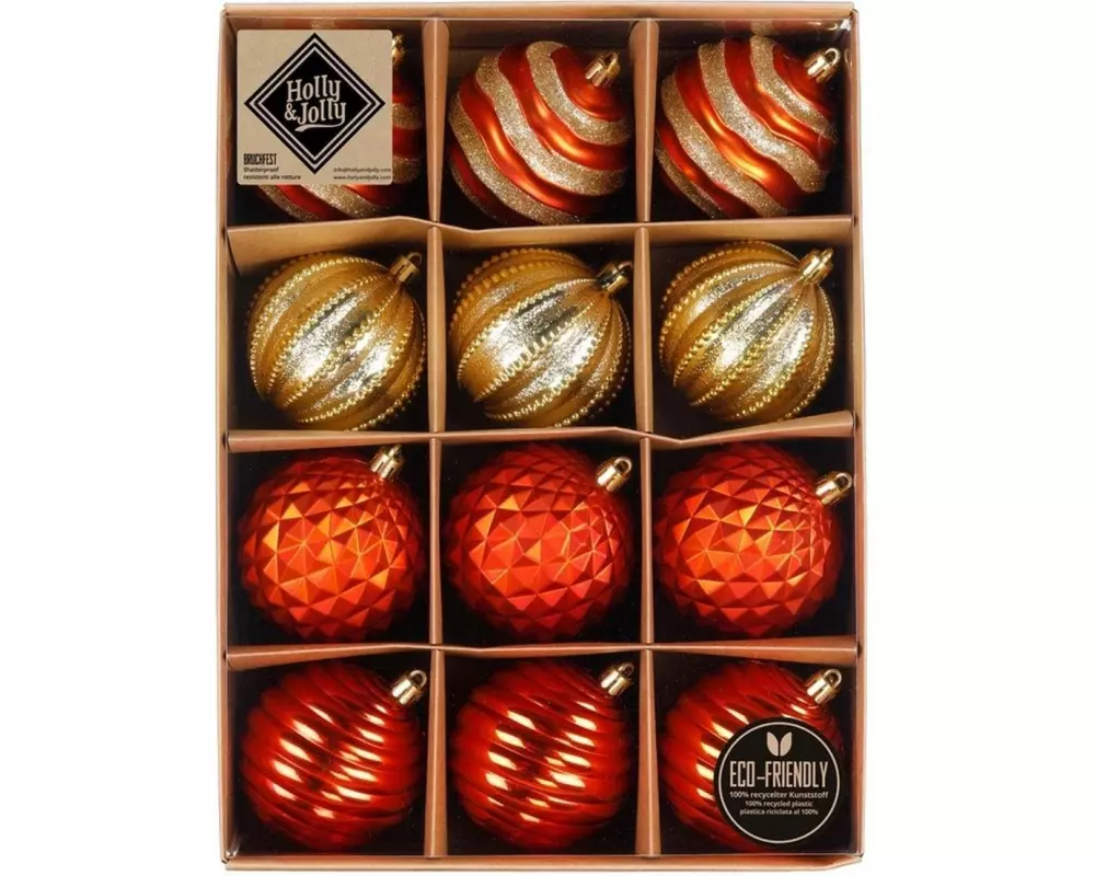 Holly & Jolly Weihnachtskugel Mix Orange 12 Stück, 8 cm