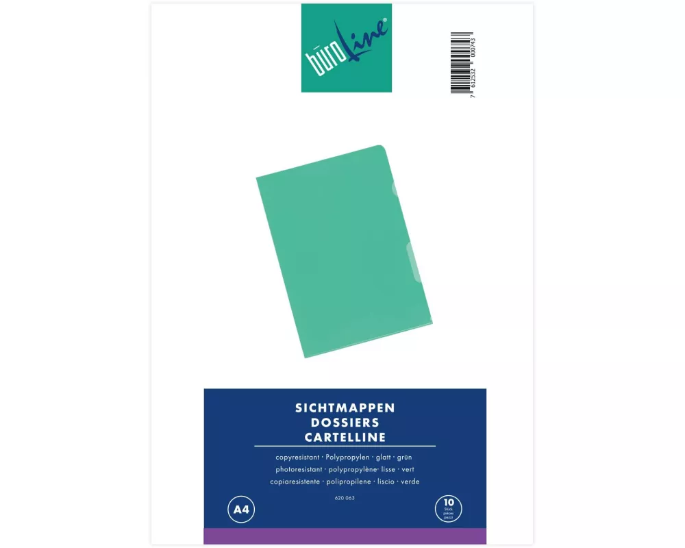 Büroline Sichthülle A4 Grün, 10 Stück