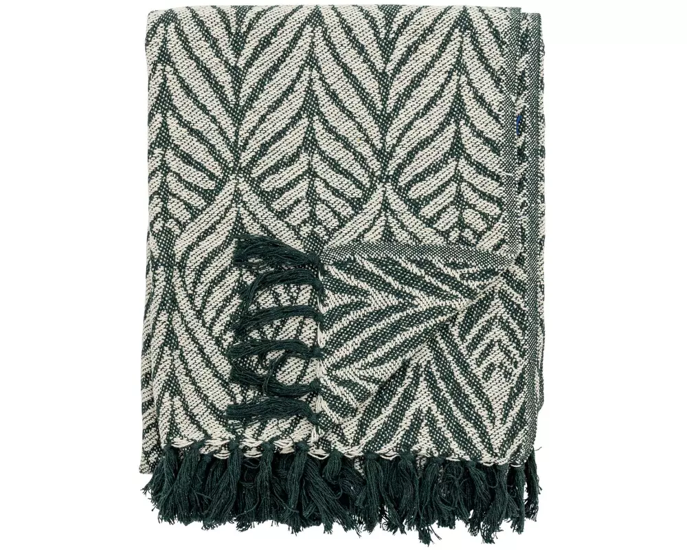 Bloomingville Decke Ugento 160 x 130 cm, Grün/Weiss