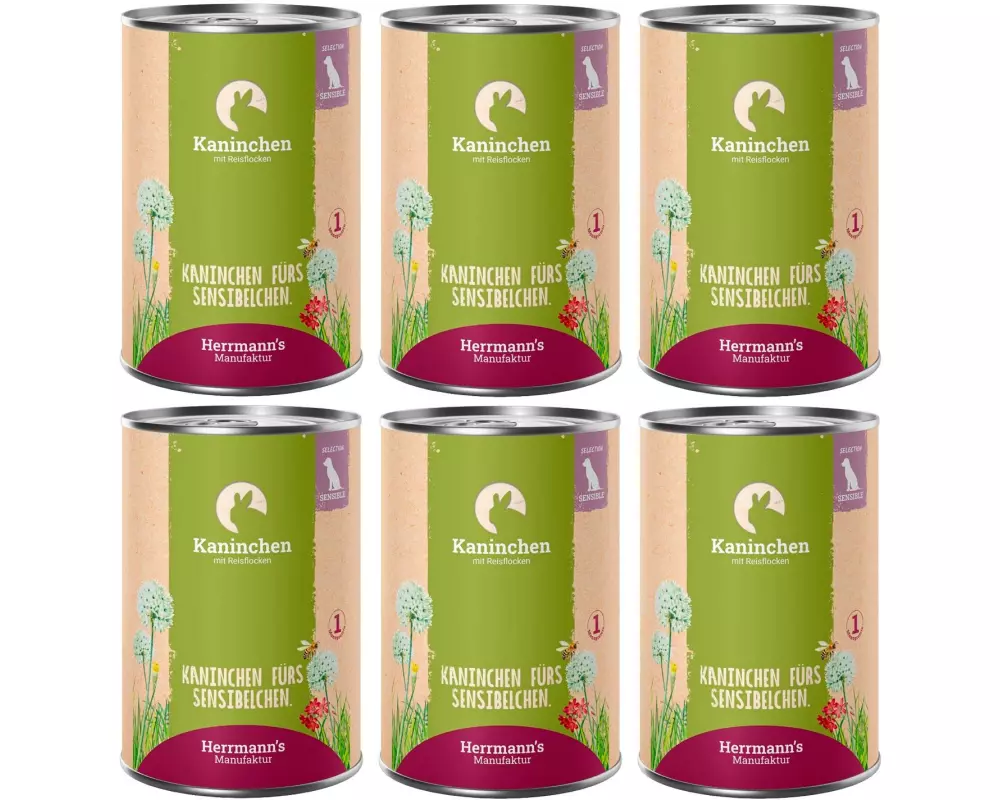 Herrmann's Nassfutter Kaninchen mit Reisflocken 6 x 400 g