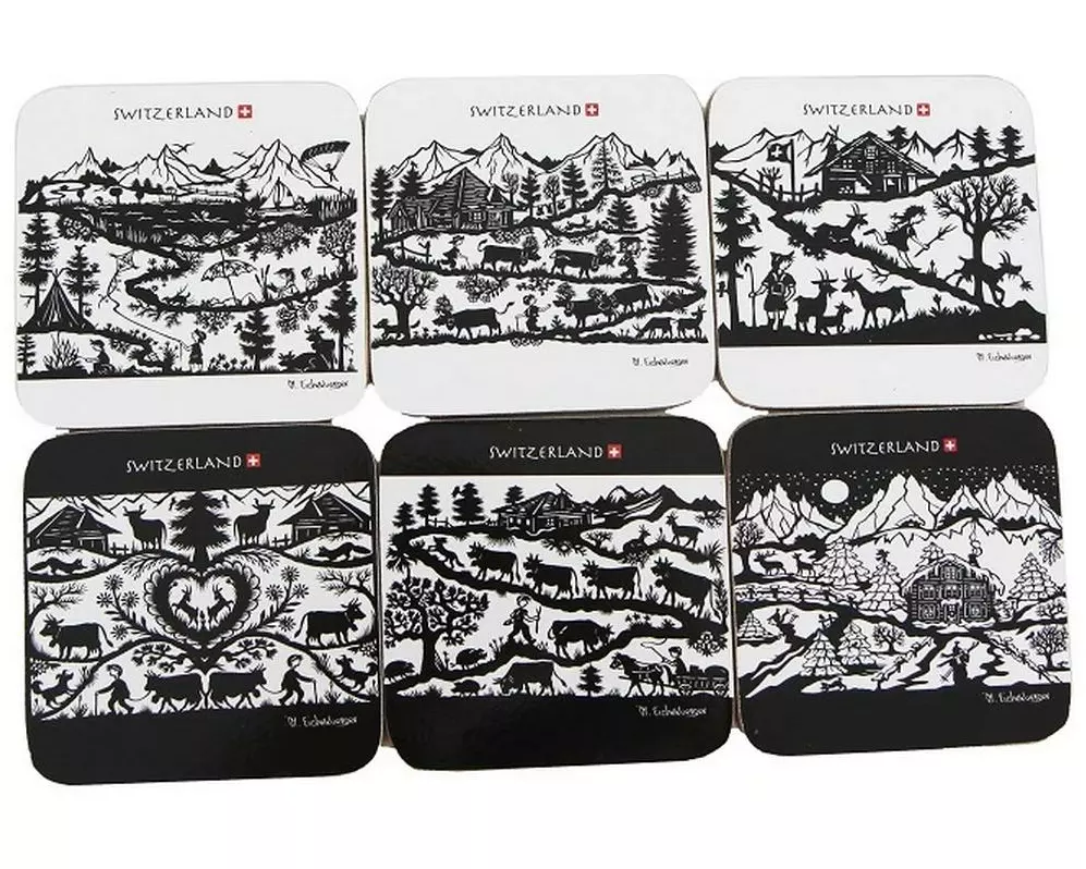 creanorm Glasuntersetzer Scherenschnitt, 6 Stück Schwarz/Weiss