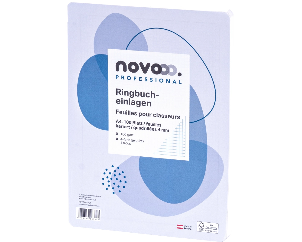 novooo. Ringbucheinlagen A4, 4 mm kariert 100g, 100 Bl.