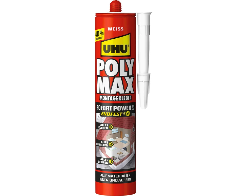 UHU Montagekleber POLY MAX SofortPower weiss 440 g 440 ml, Weiss