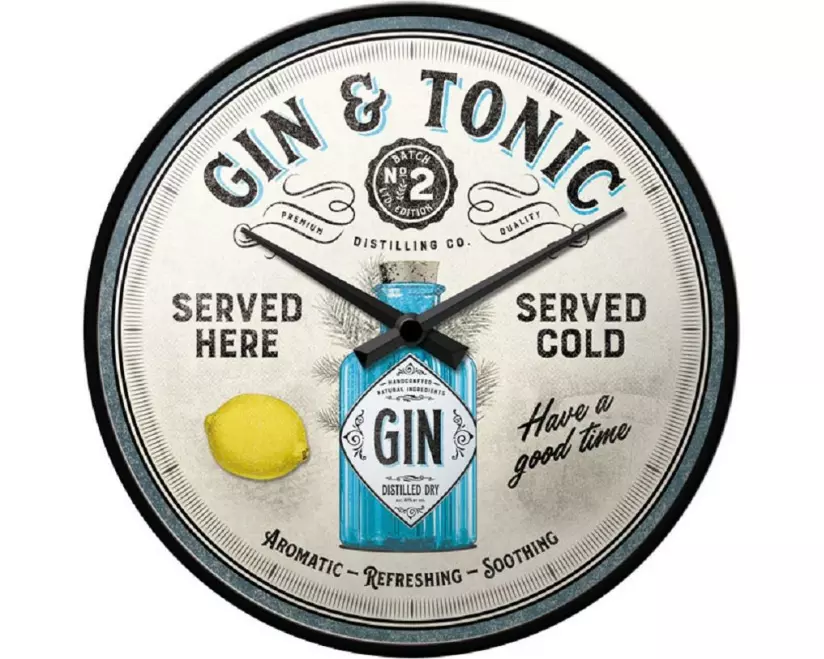 Nostalgic Art Wanduhr Gin & Tonic Served Here Ø 31 cm, Mehrfarbig