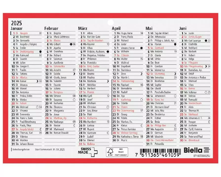 Biella Tafelkalender A6 2025