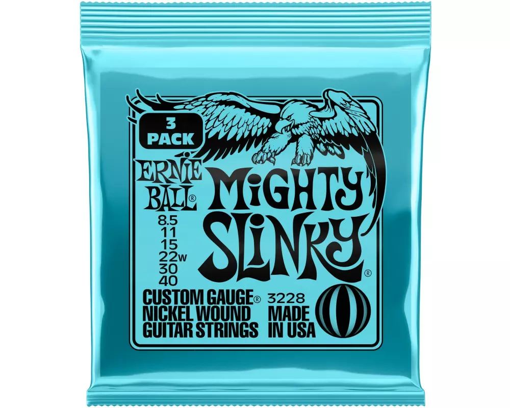 Ernie Ball Gitarrensaiten 3228 Mighty Slinky – 8.5-40, 3er Pack