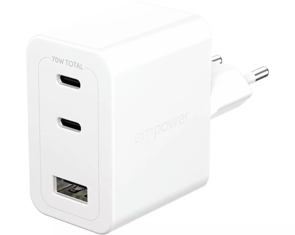 emPower by PanzerGlass USB-Wandladegerät Turbo 70 W 2 x USB-C + USB-A Silber Weiss