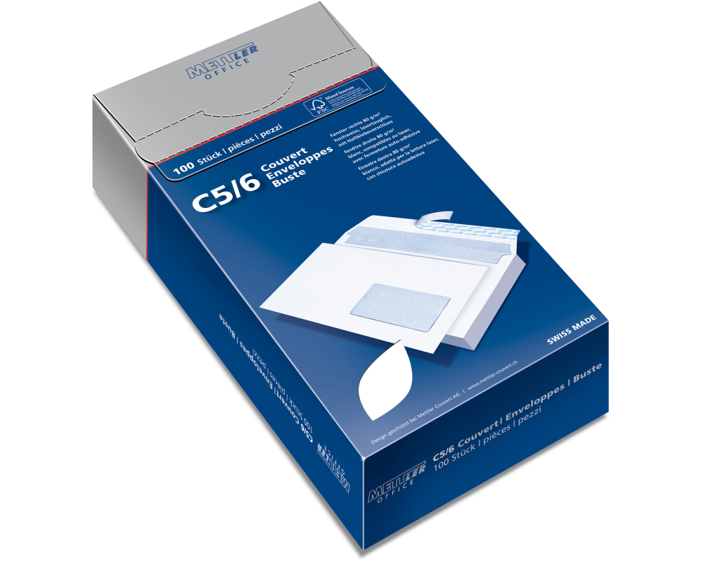 METTLER Couvert Fenster rechts C5/6 7064-80-S100 80g hochweiss, Kleber 100 Stk.