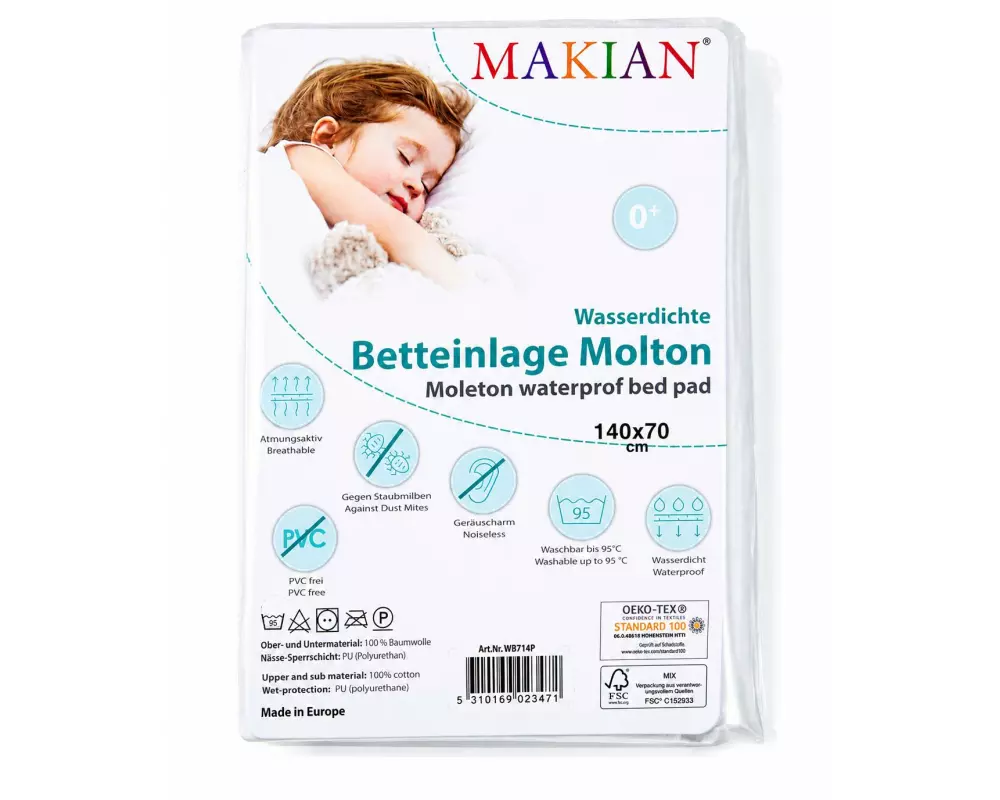 MAKIAN Wasserdichte Molton 70 x 140 cm