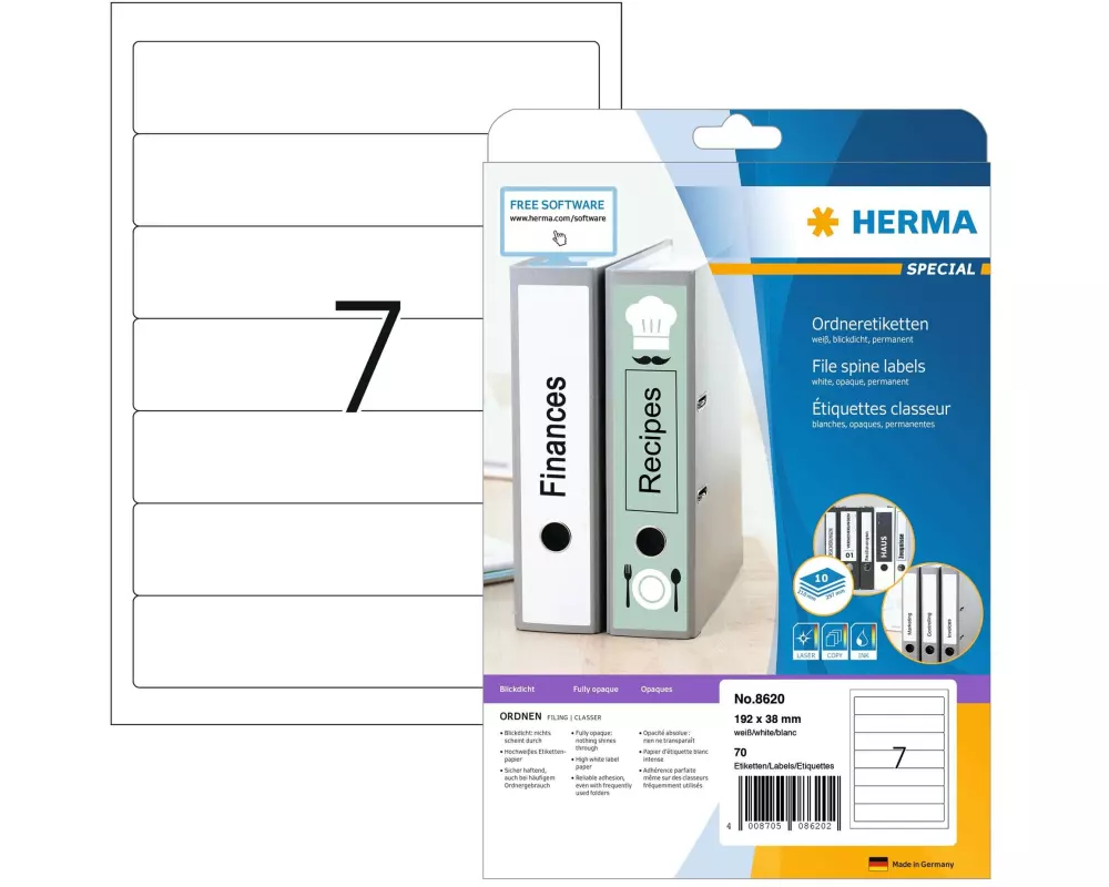 HERMA Ordneretiketten 8620 192 x 38 mm permanent, Weiss