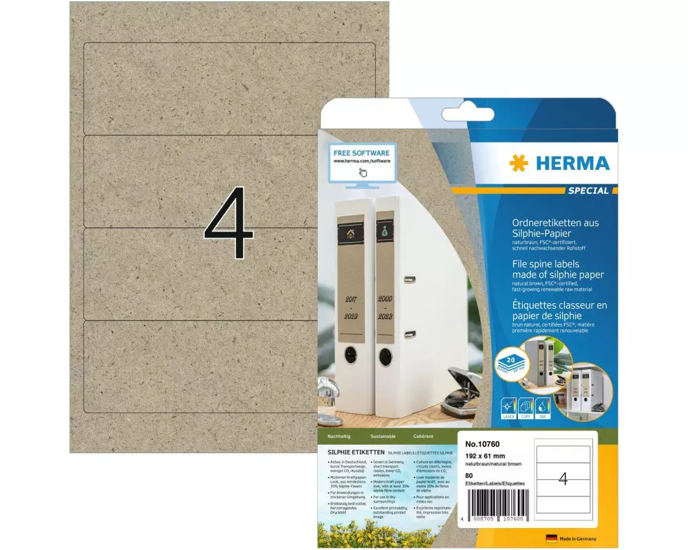 HERMA Ordneretiketten 192 x 61 mm, 20 Blatt, Braun