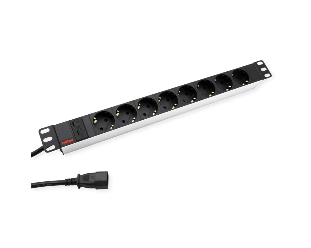 ROLINE 19-Zoll-Steckdosenleiste 8fach + C14-Stecker, silberfarben, 2 m