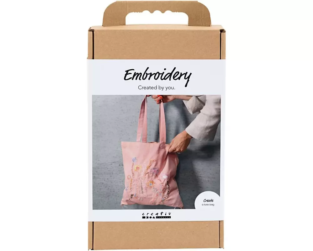 Creativ Company Bastelset Stickereien, Einkaufstasche, Rosa mattiert