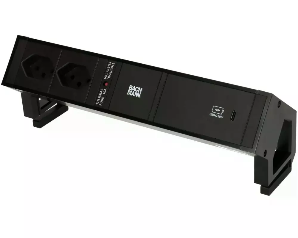 Bachmann Tischsteckdosenleiste DESK 2, 2x T13, 1x USB C 60W, Schwarz