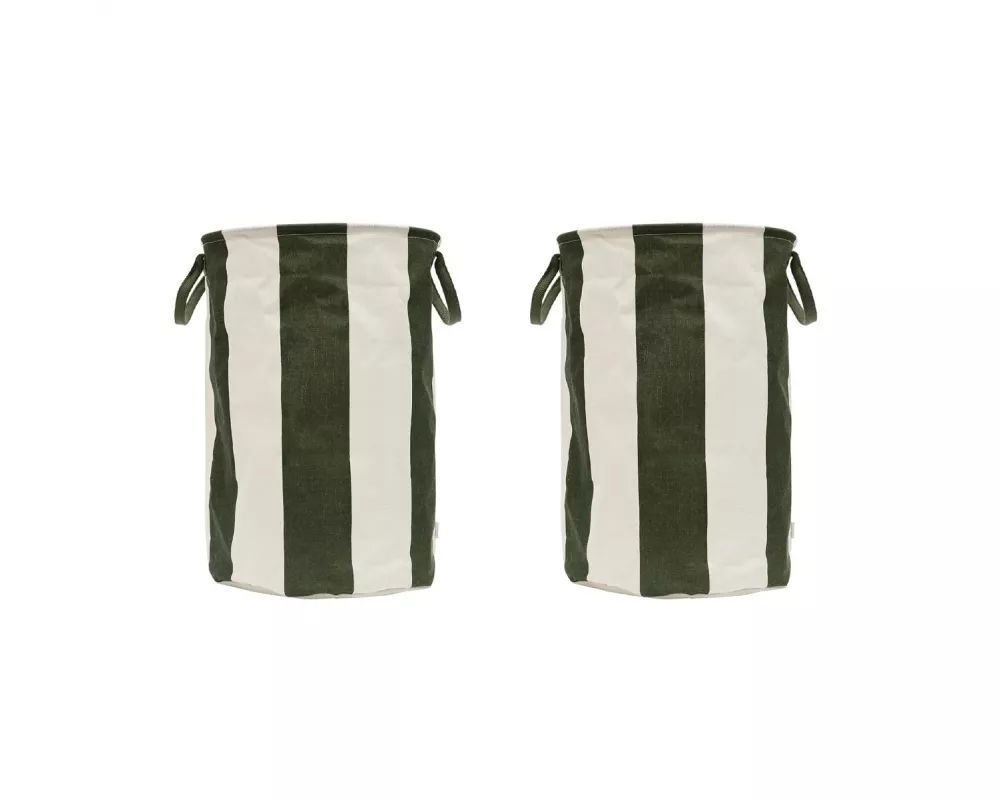 OYOY Wäschekorb Kara 2 Stück, 61 l, Dunkelgrün/Weiss