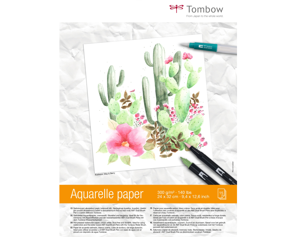 TOMBOW Aquarellblock 24x32mm PB-AQUA 300g, 15 Blatt