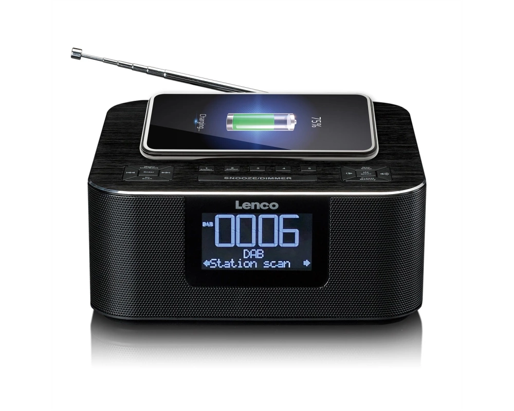 Lenco DAB+ Radiowecker CR-650BK DAB+/FM , BT und kabelloser Ladefunktion, Schwarz
