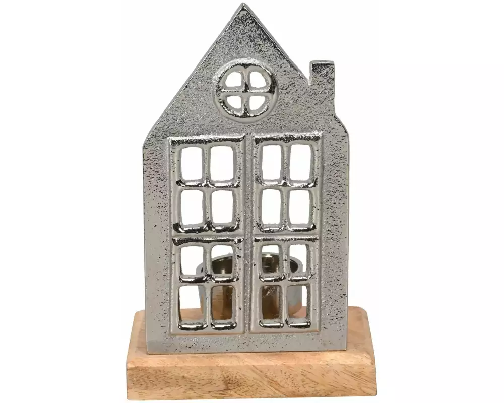 COCON Windlicht Haus mit Teelichthalter, Silber