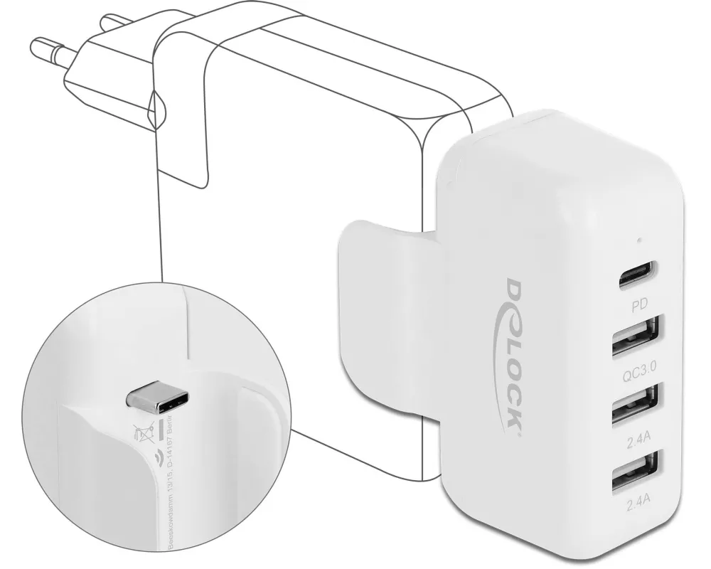 Delock USB-Wandladegerät Apple Adapter 4x USB, PD & QC 3.0